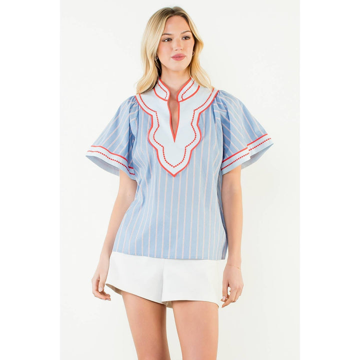 Wide Sleeve Striped Pattern Top - Gabrielle's Biloxi