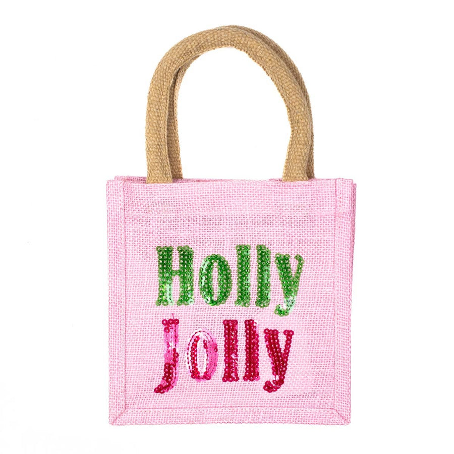 Holly Jolly Sequin Petite Gift Tote - Light Pink/Green - Gabrielle's Biloxi