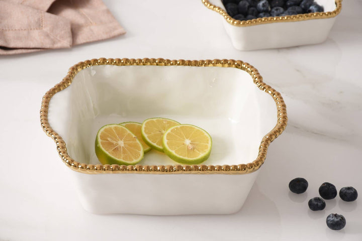 Pampa Bay Square Baking Dish - White & Gold - Gabrielle's Biloxi