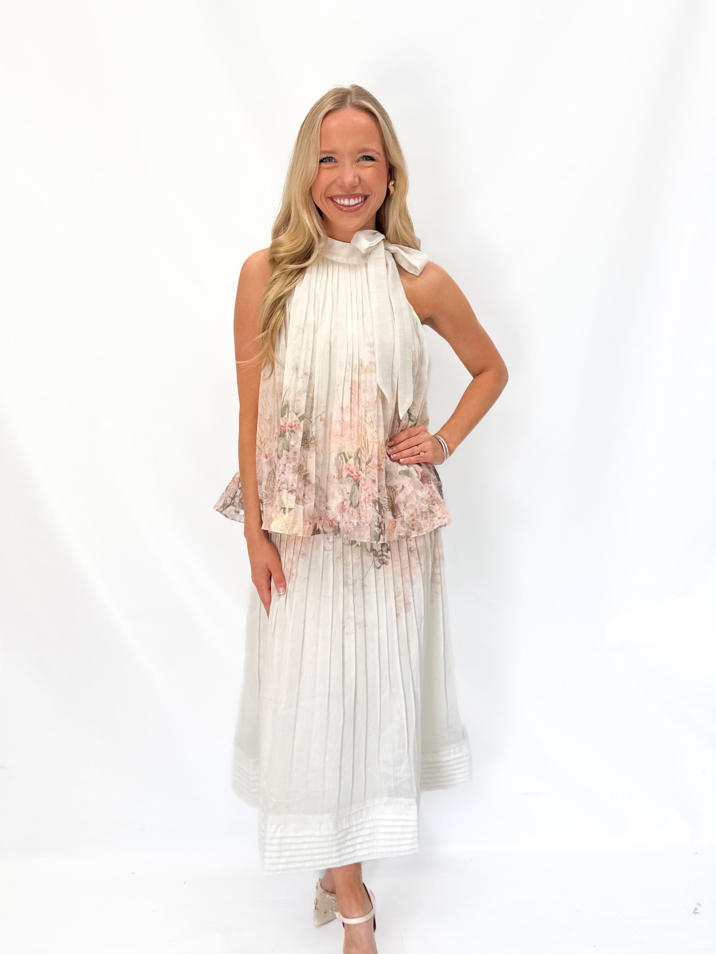 Charlotte Midi Skirt - Ivory Blush Orchid - Gabrielle's Biloxi