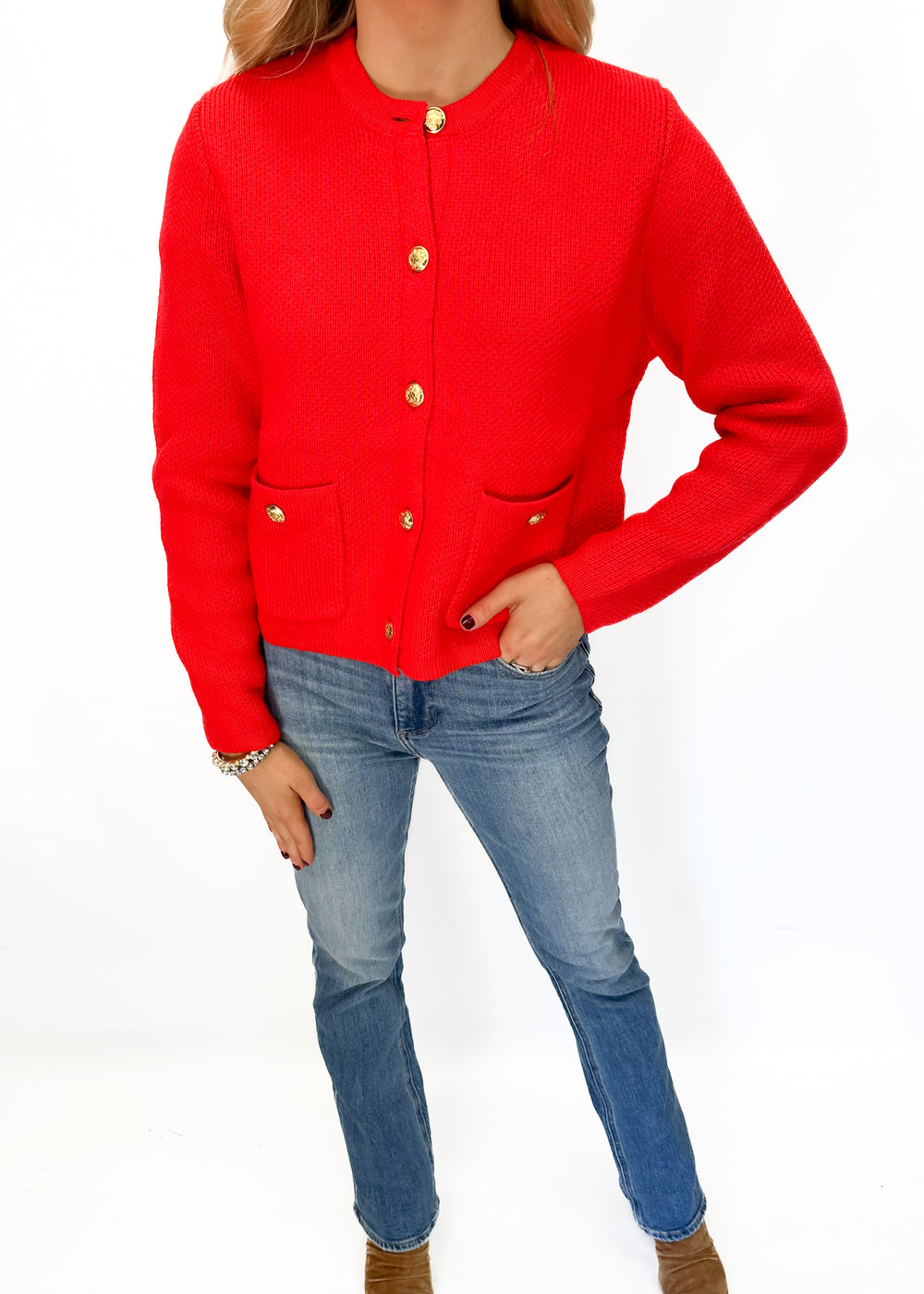 Red Button up Knit Cardigan - Gabrielle's Biloxi