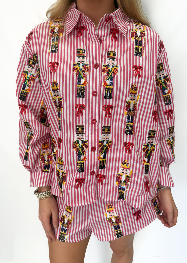 Queen of Sparkles Nutcracker & Bow Top - Red Stripe - Gabrielle's Biloxi