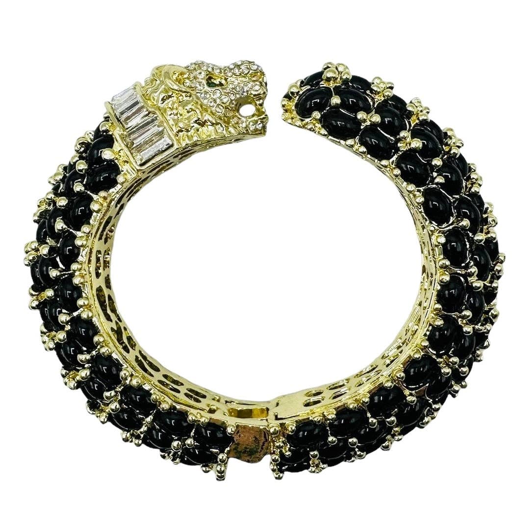 Beaded Leopard Hinged Bracelet in Black - Gabrielle's Biloxi
