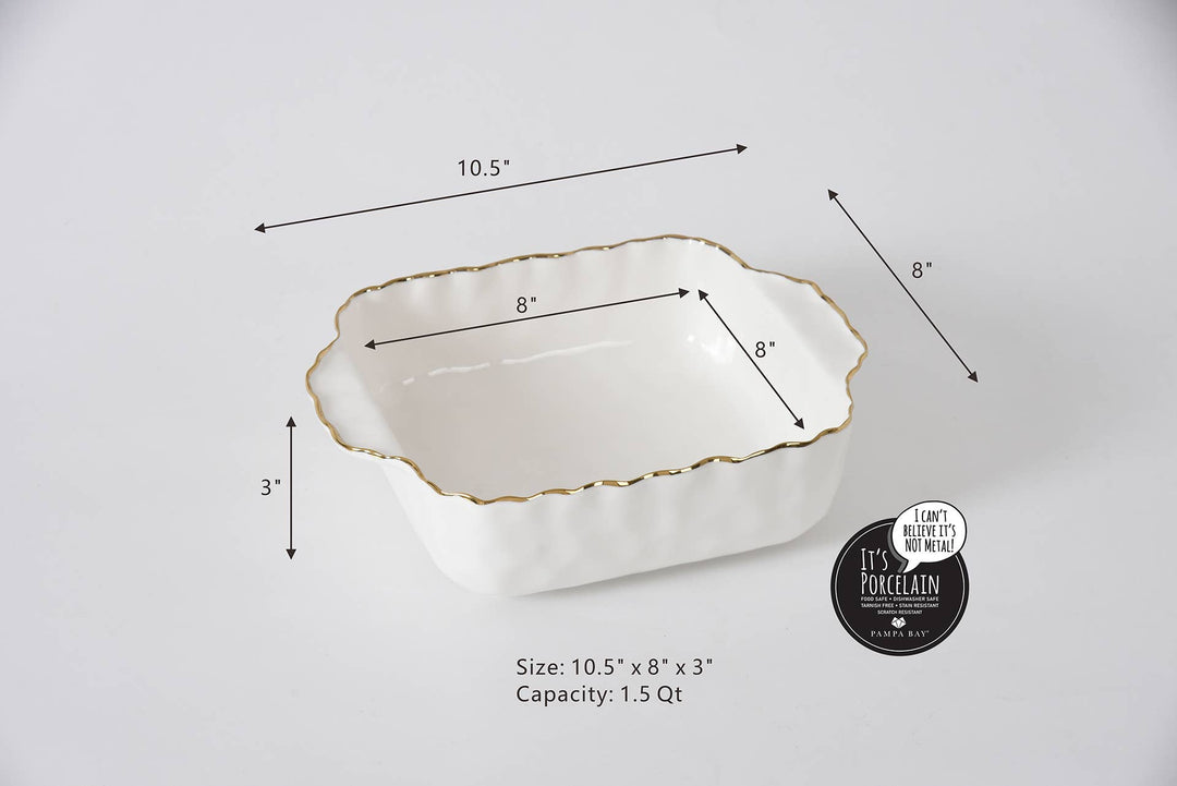 Pampa Bay Square Baking Dish - Whtie & Gold - Gabrielle's Biloxi
