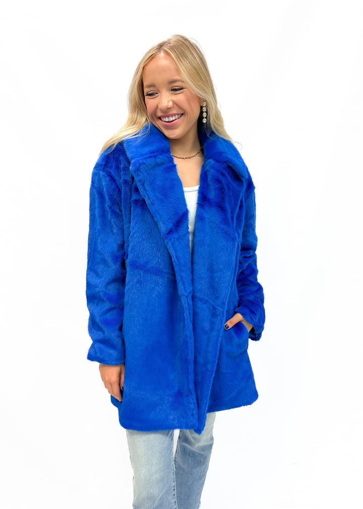 Jayley Faux Fur Duchess Midi Coat - Blue - Gabrielle's Biloxi