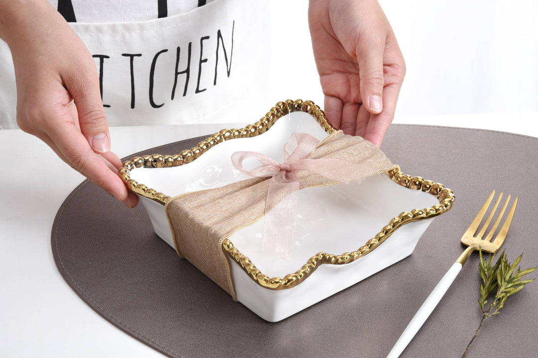 Pampa Bay Cocktail Napkin Holder - White & Gold - Gabrielle's Biloxi