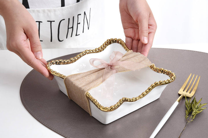 Pampa Bay Cocktail Napkin Holder - White & Gold - Gabrielle's Biloxi