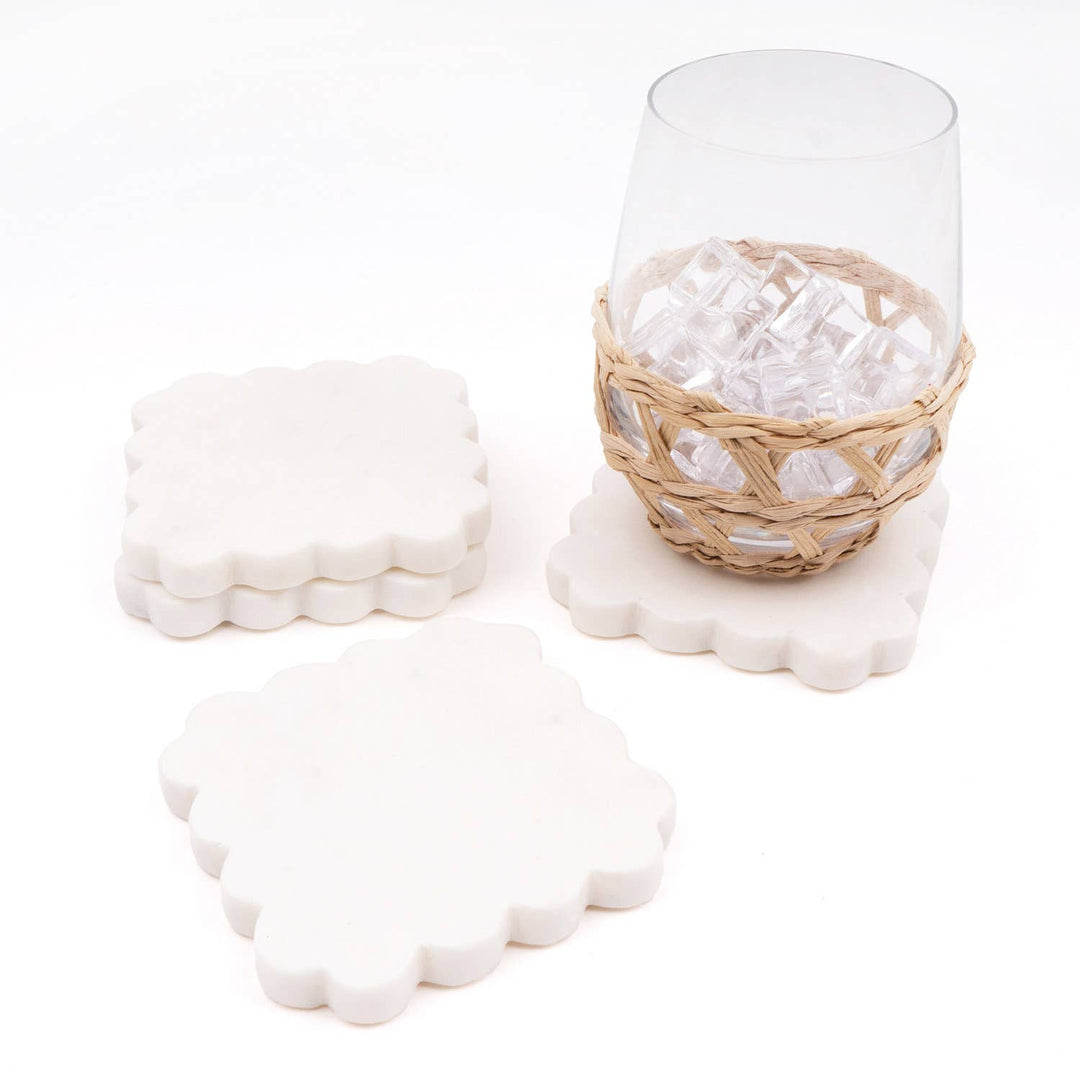 White Marble Scalloped Coaster Set - Gabrielle's Biloxi