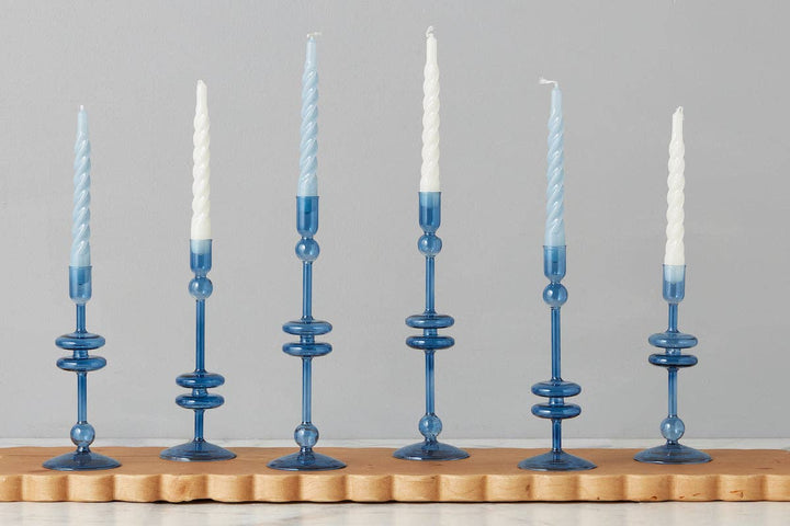 Etu Lacquer Twisted Taper Candles, Denim Blue,  Boxed, Set of 6 - Gabrielle's Biloxi