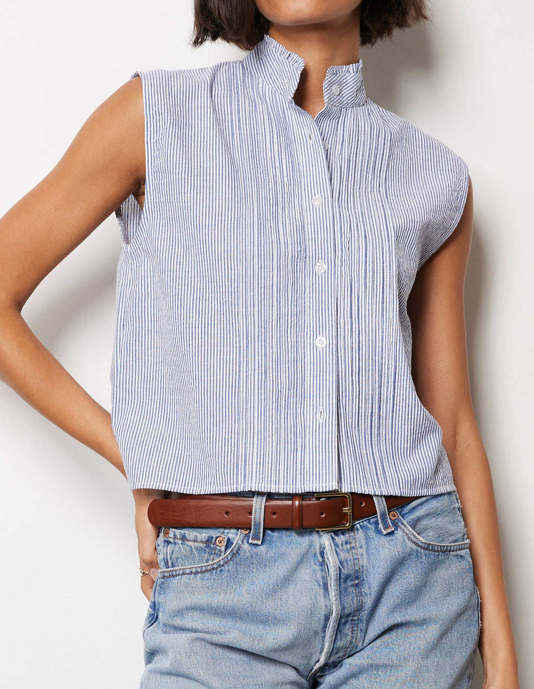 PINTUCK SLEEVELESS TOP