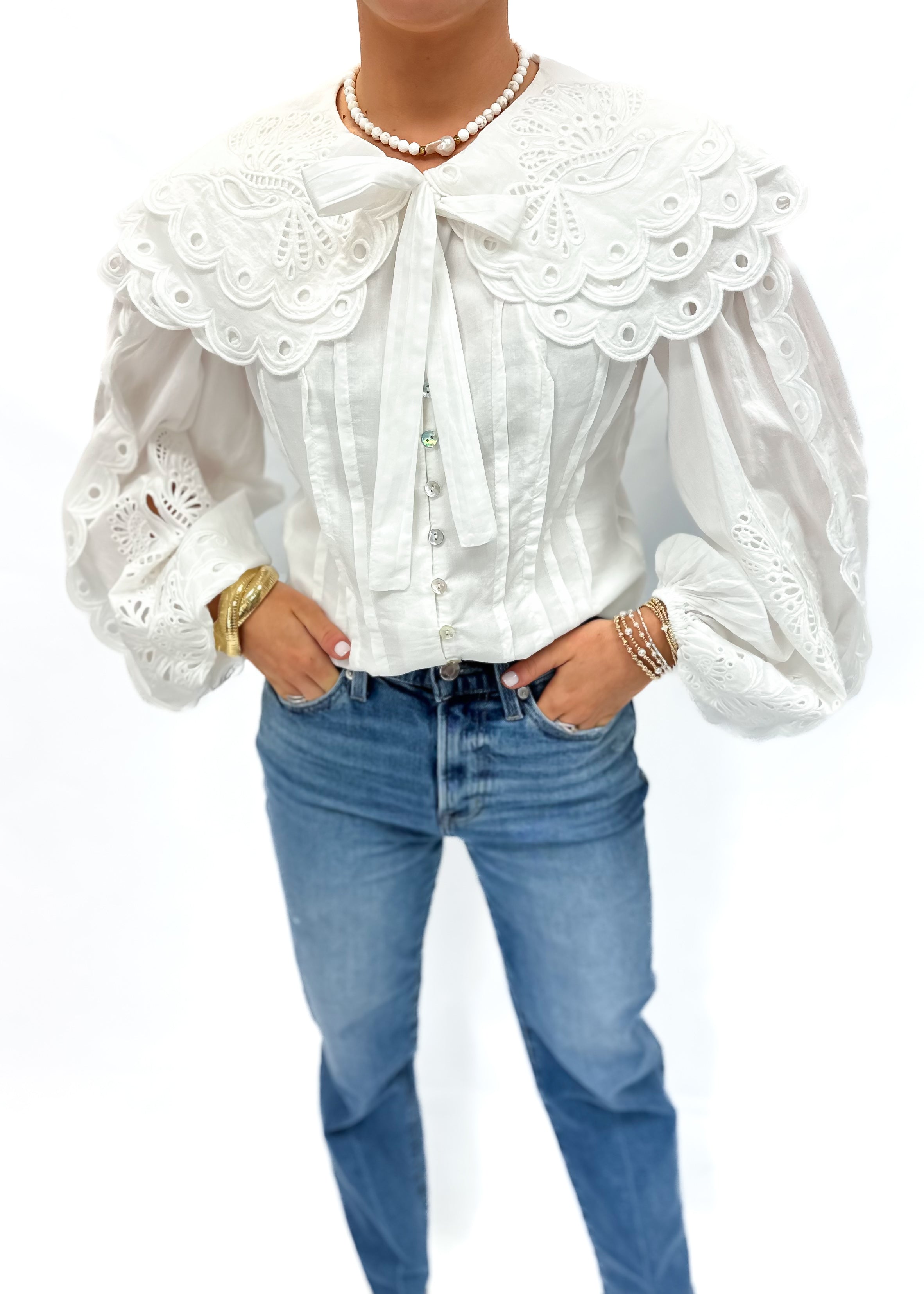 LBLOX French Cutout Detailed Blouse - Cotton - Gabrielle's Biloxi