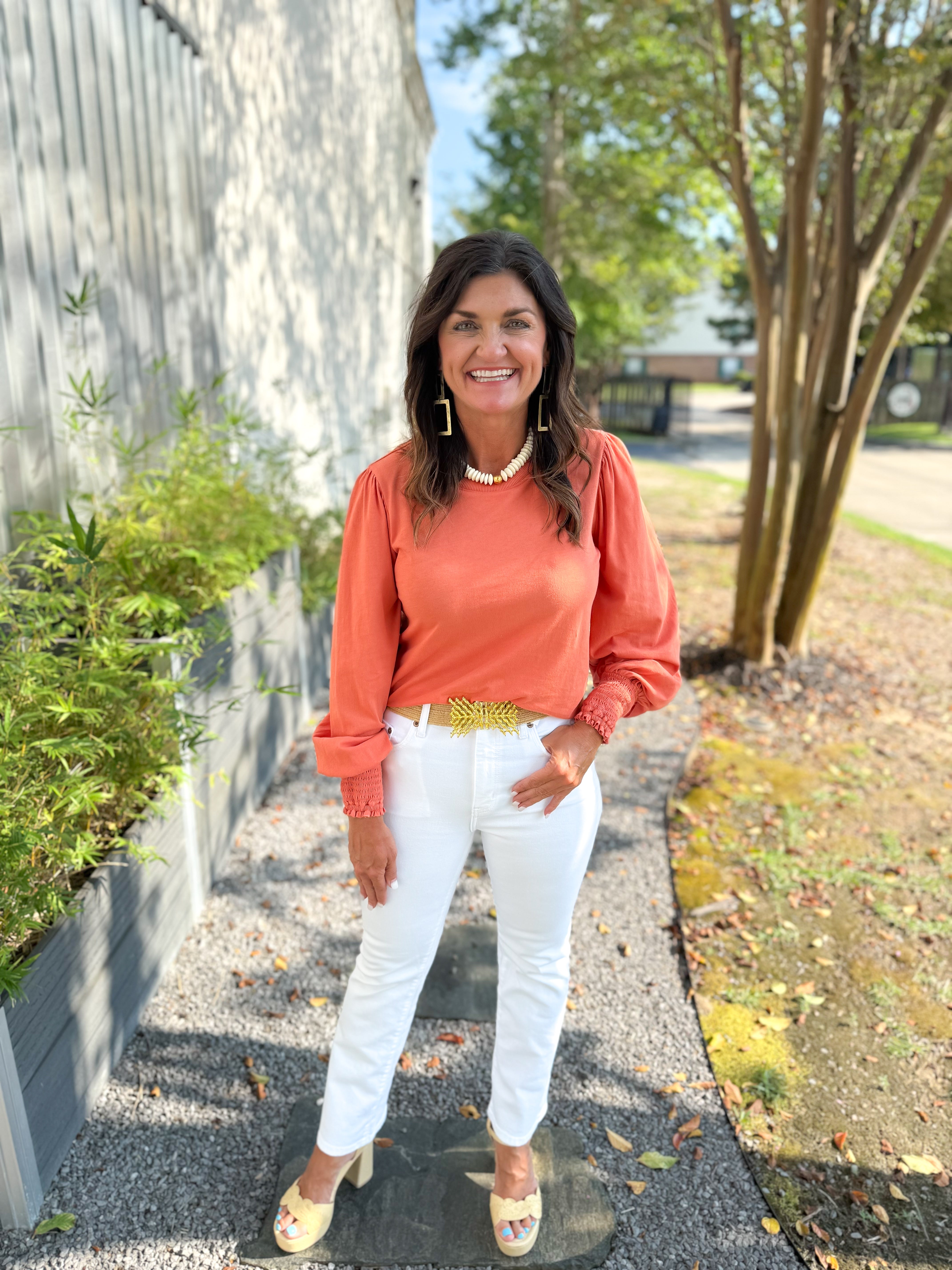 Bobi Smocked Cuff Shirred Sleeve Tee - Harvest - Gabrielle's Biloxi