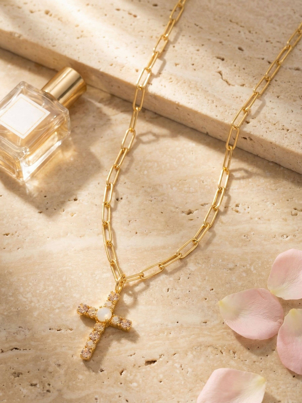Cross Paperclip Pendant Necklace - Golden Goddess