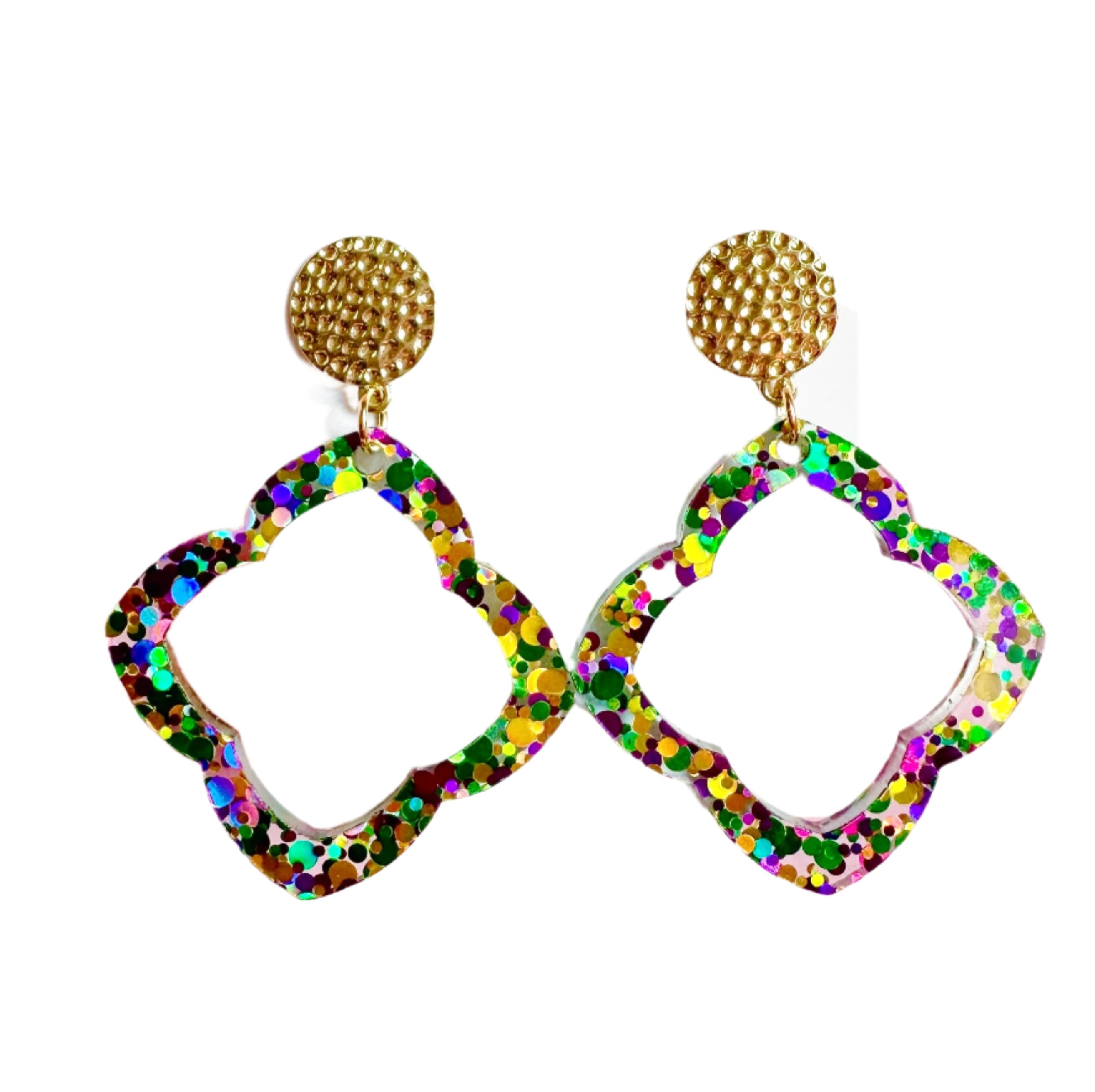 Acrylic Mardi Gras Statement Earrings - Gabrielle's Biloxi