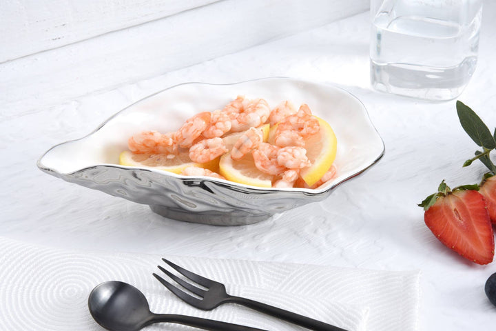 Pampa Bay Small Oyster Bowl - White & Silver - Gabrielle's Biloxi