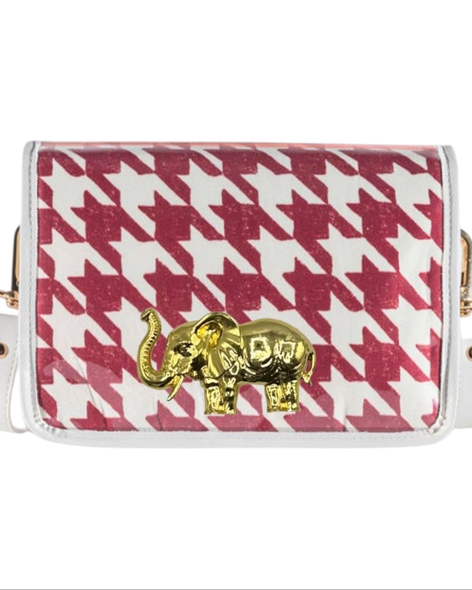 Crimson Houndstooth Clear Stadium Bag - Elephant