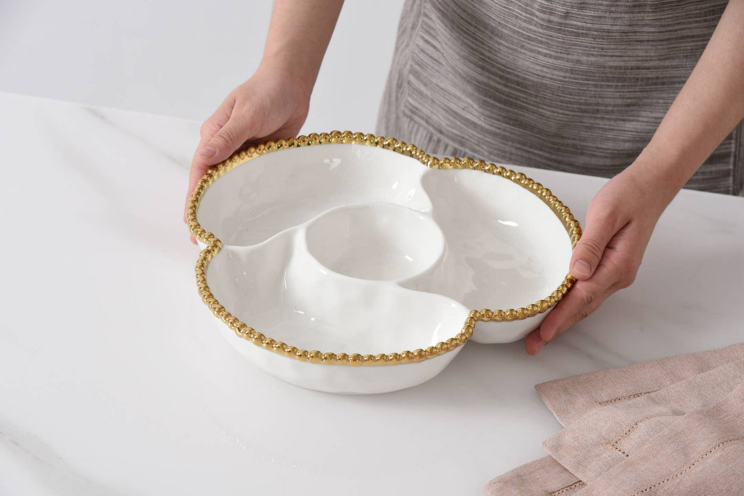 Pampa Bay 4 Section Server - White & Gold - Gabrielle's Biloxi