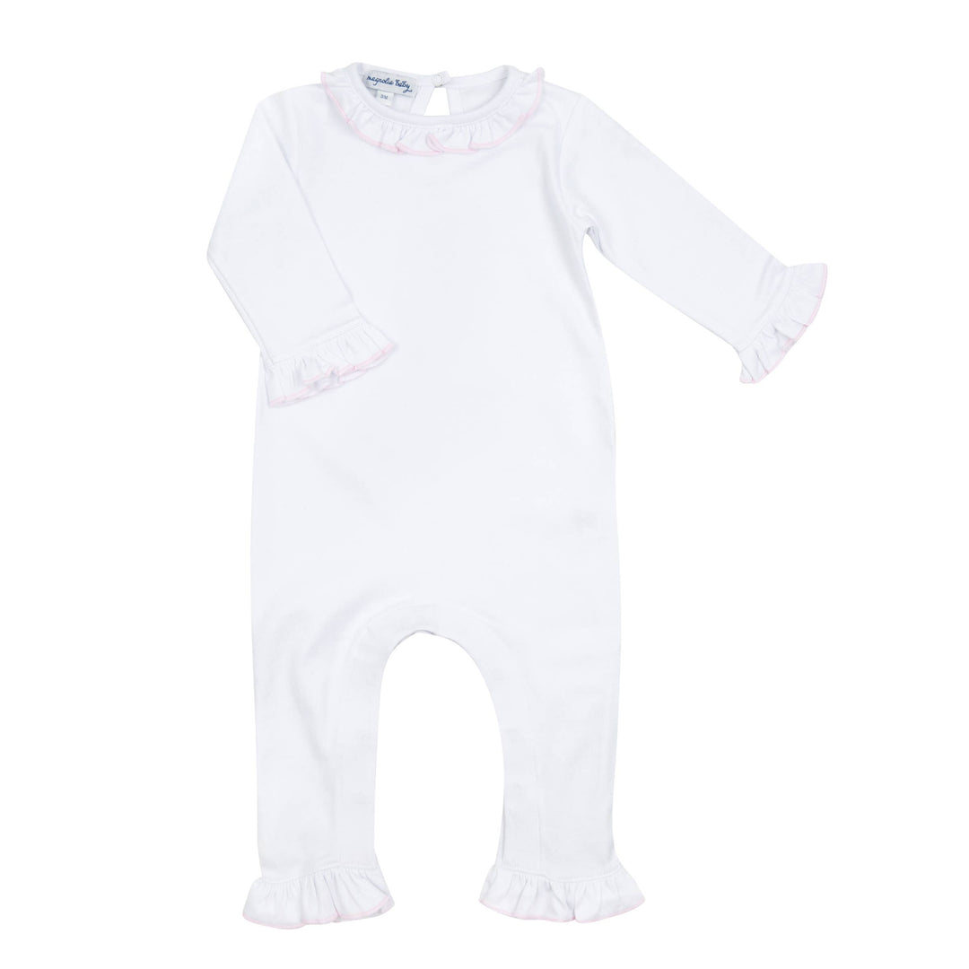 Solid Essentials White Pink Ruffle Playsuit - Gabrielle's Biloxi