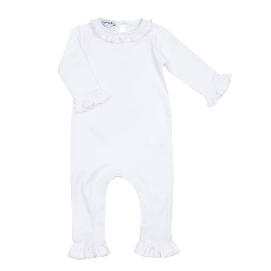 Solid Essentials White Pink Ruffle Playsuit - Gabrielle's Biloxi