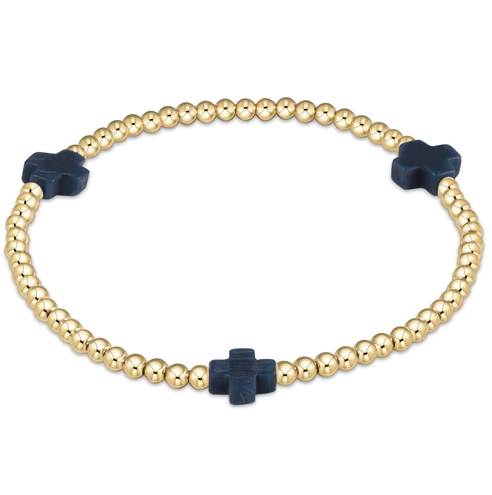 egirl Signature Cross Gold Pattern 3mm Bead Bracelet - Navy - Gabrielle's Biloxi