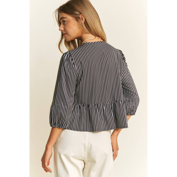 Striped Bow Baby Doll Blouse - Gabrielle's Biloxi