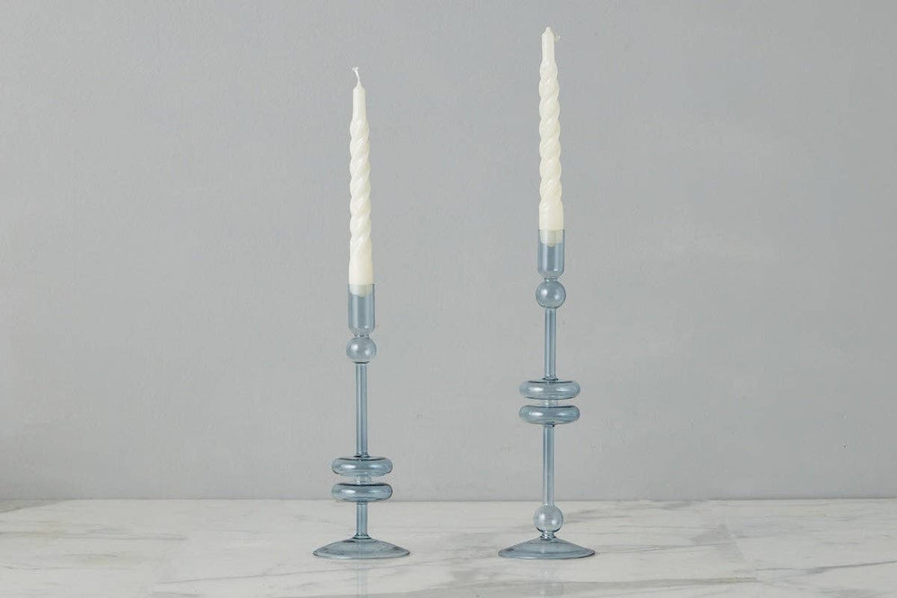 Etu Glass Candlestick Pair, Medium, Denim - Gabrielle's Biloxi