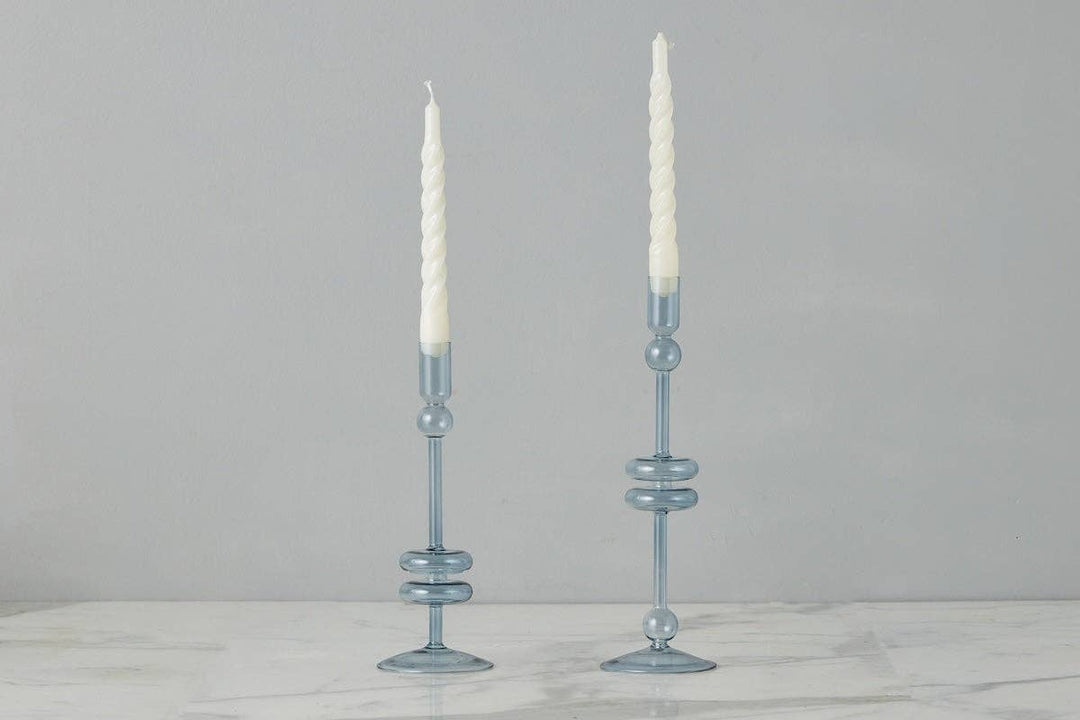 Etu Glass Candlestick Pair, Medium, Denim - Gabrielle's Biloxi