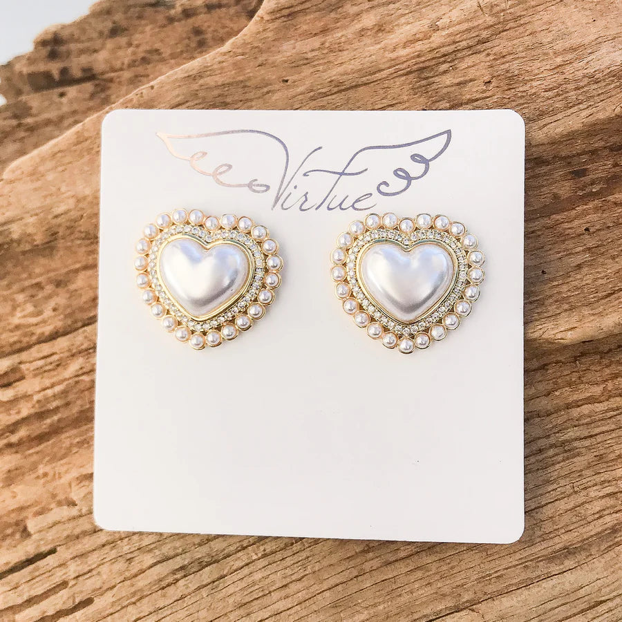 Pearl Trim Puff Pearl Heart Earrings - Gabrielle's Biloxi