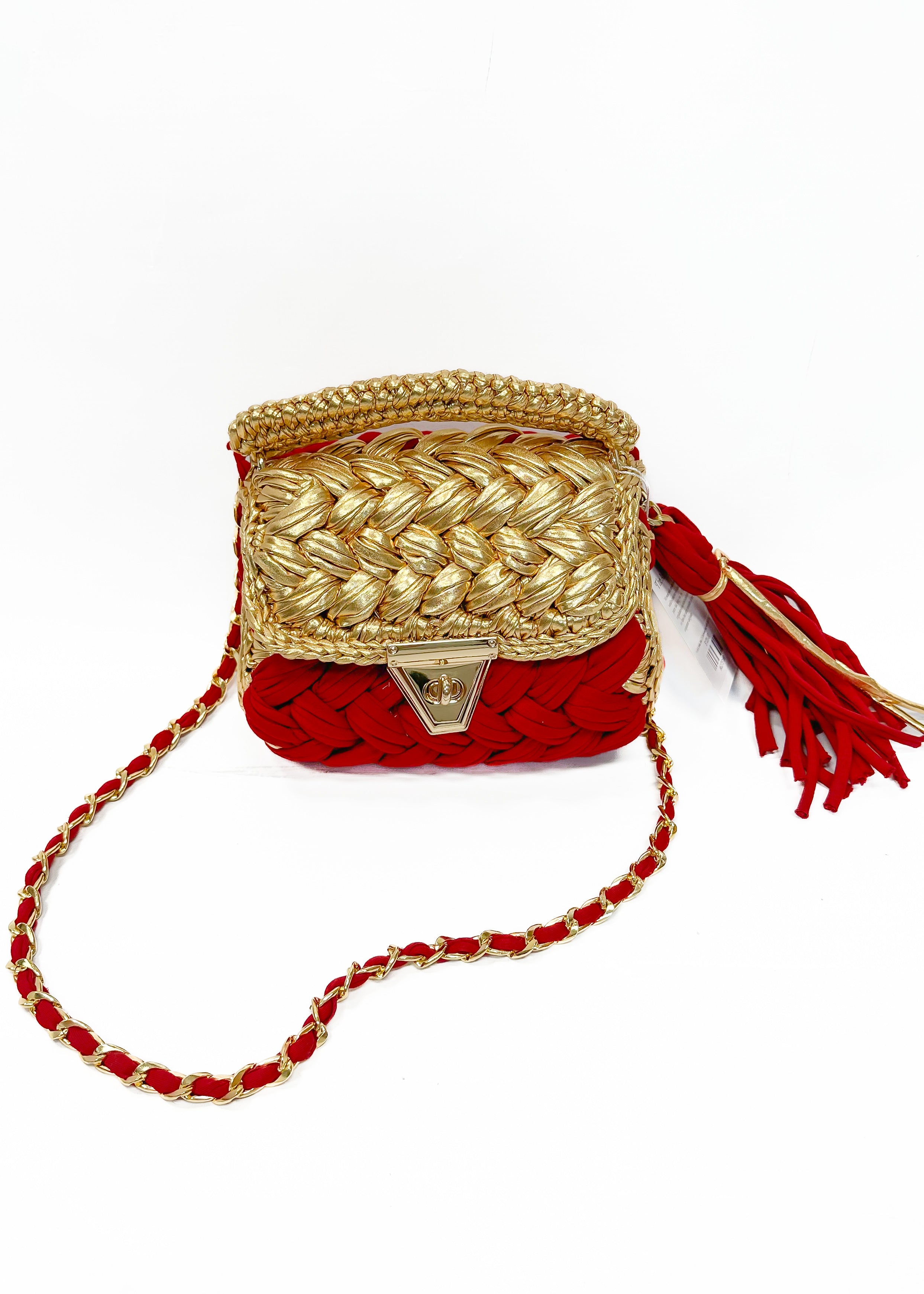 Wolf & Willa Bliss 2 Crocheted Bag with Gold Flap - Red - Gabrielle's Biloxi