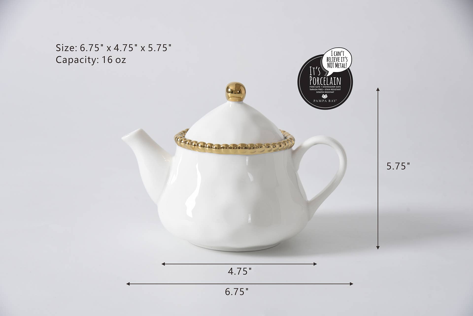 Pampa Bay Tea Pot - White & Gold - Gabrielle's Biloxi