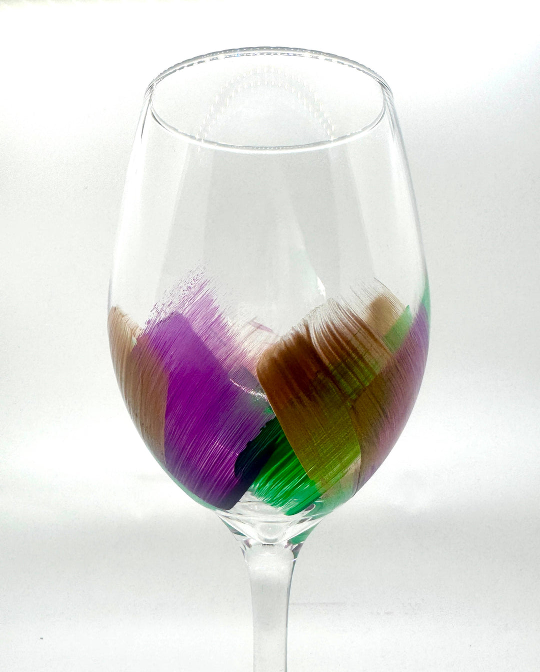 Hand Painted Stem Wine Glass - Mardi Gras