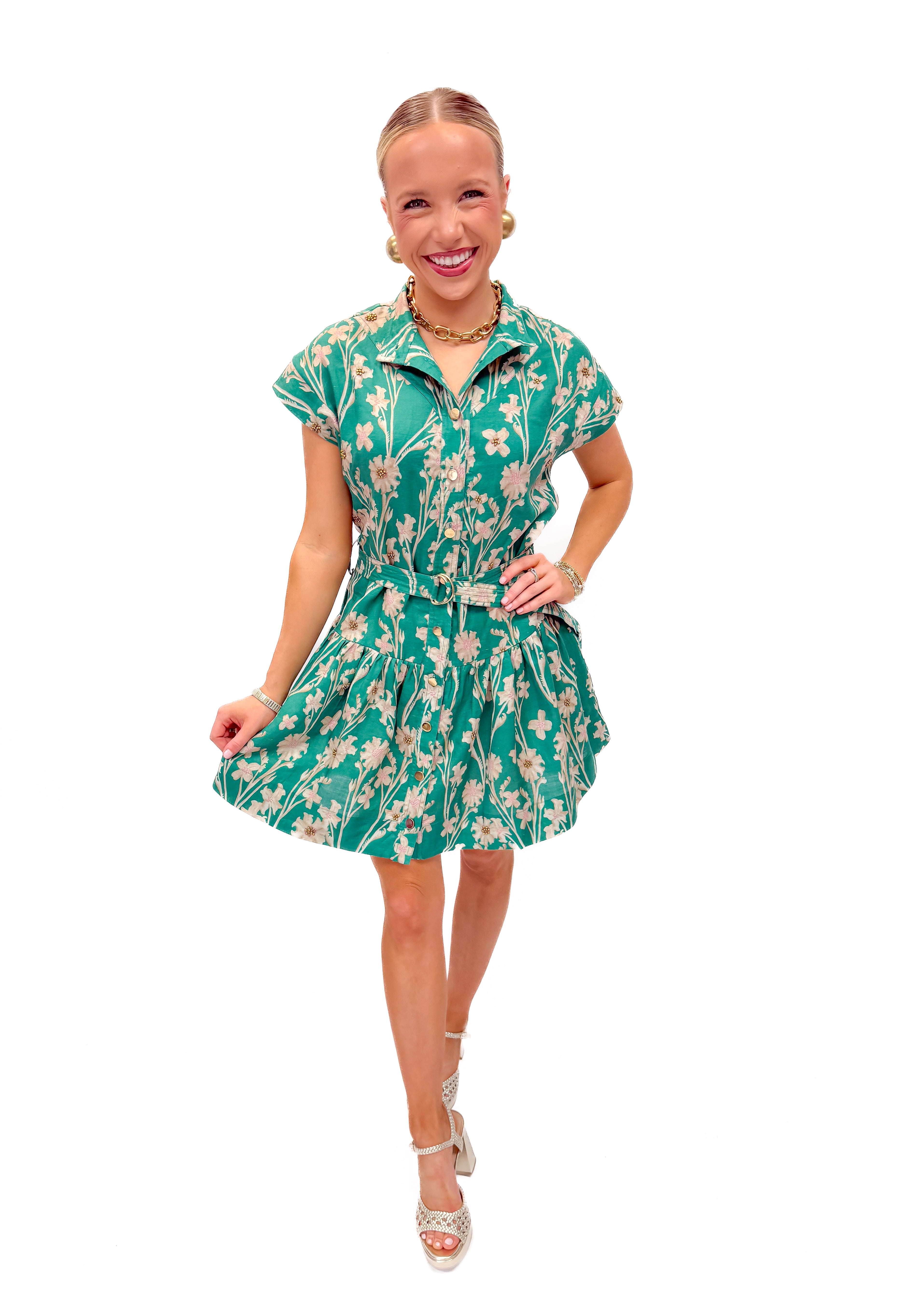 Karina Grimaldi Zelie Embroidered Print Mini Dress - Green Garden - Gabrielle's Biloxi