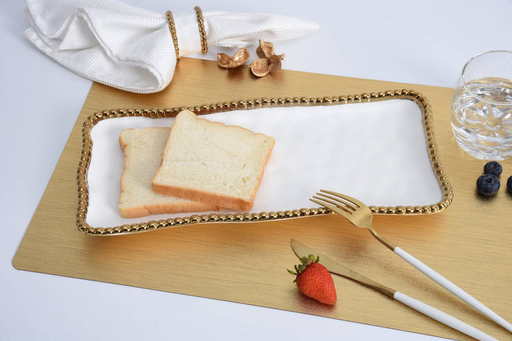 Pampa Bay Medium Rectangular Tray - White & Gold - Gabrielle's Biloxi