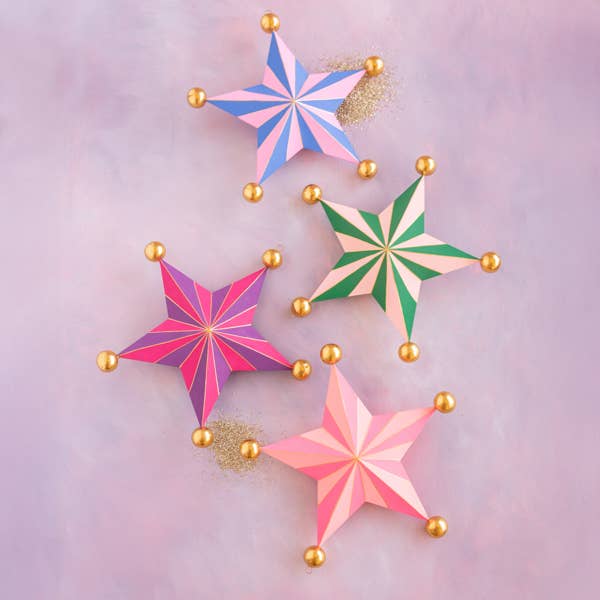 Glitterville Christmas Stripe Star - Green/Pink
