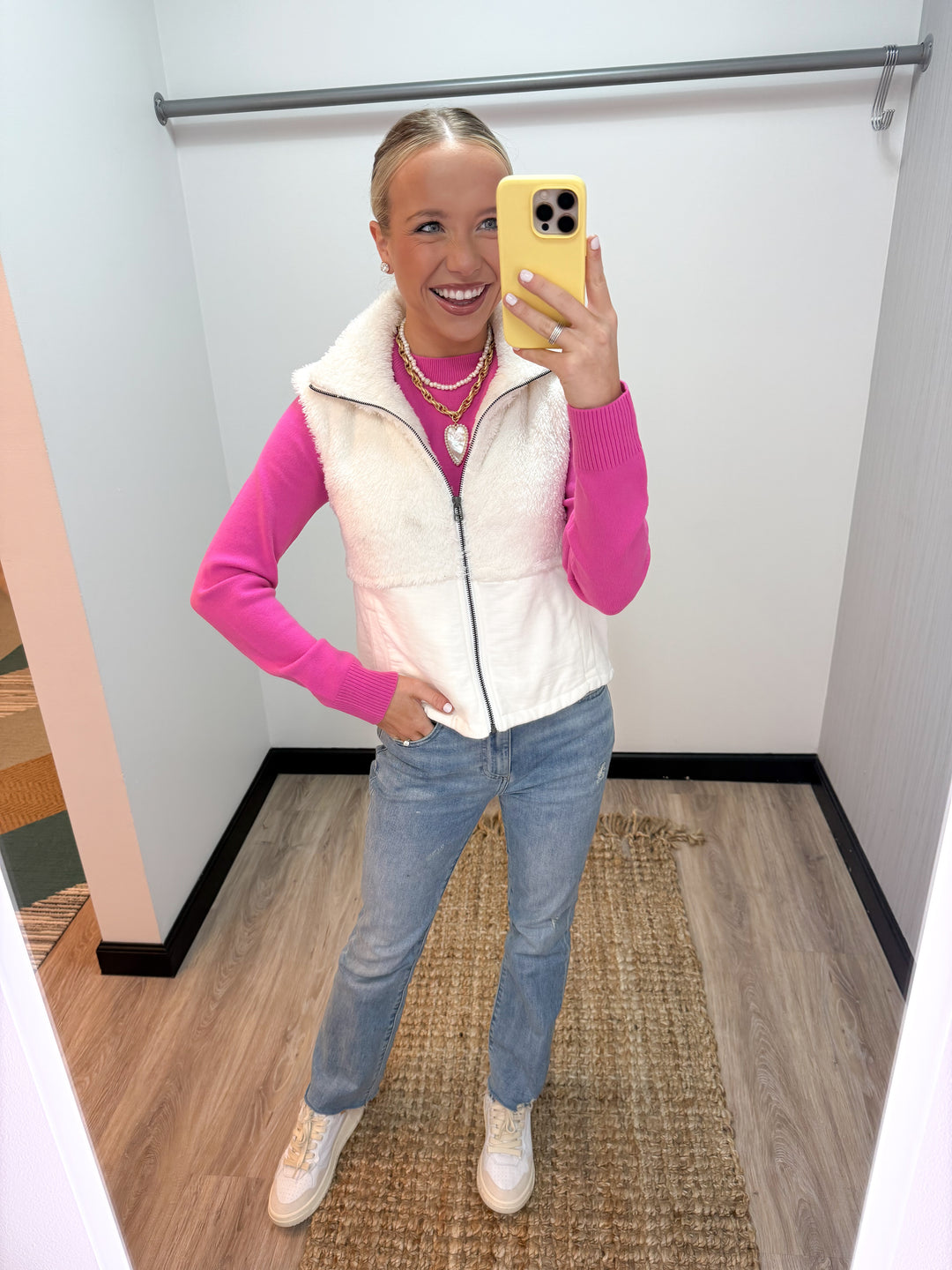 Bobi Mixed Zip Up Vest - Soft White