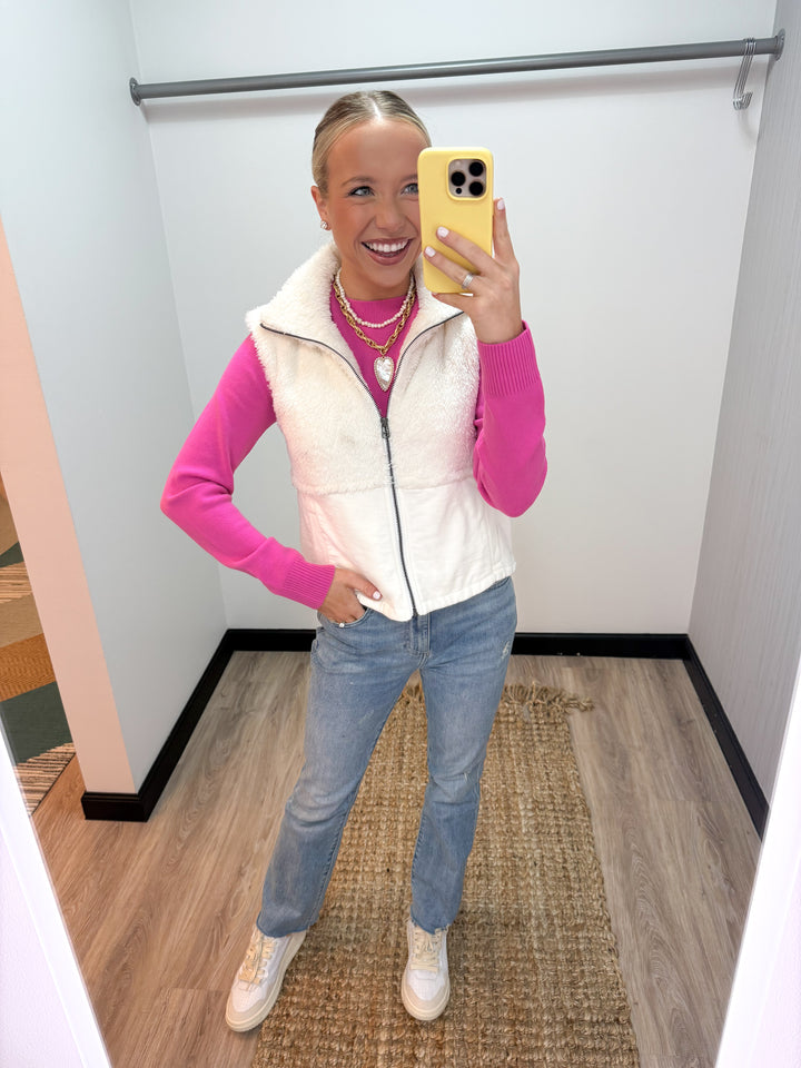 Bobi Mixed Zip Up Vest - Soft White