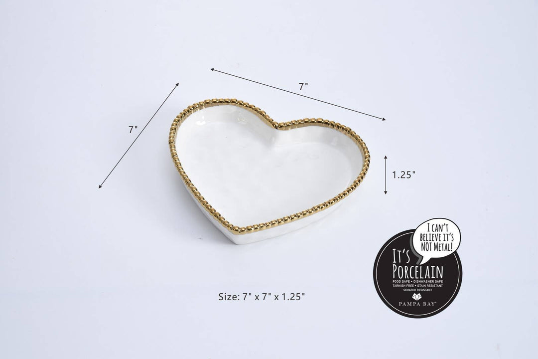 Pampa Bay Heart Dish - White with Gold Trim - Gabrielle's Biloxi