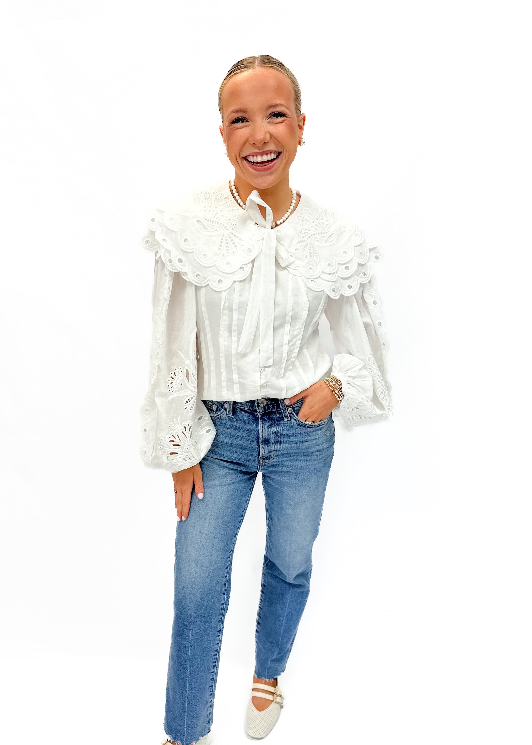LBLOX French Cutout Detailed Blouse - Cotton - Gabrielle's Biloxi