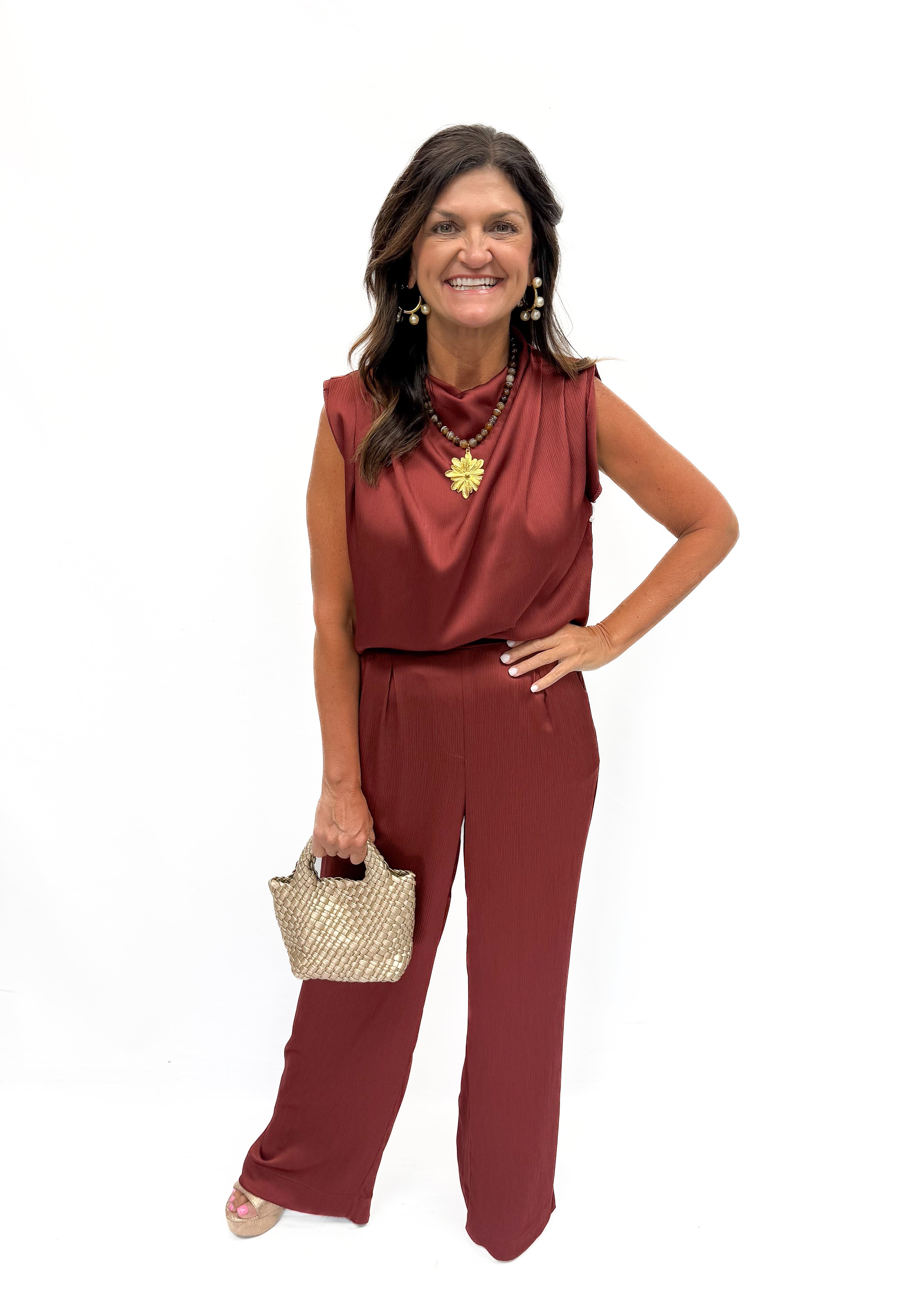 Bishop + Young Micro Plisse Pull-On Pant - Sienna - Gabrielle's Biloxi