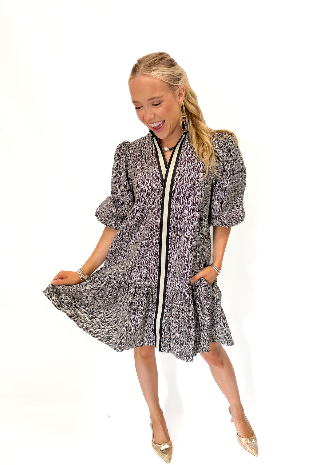 Emily McCarthy Sadie	Dress - Black	Tonal Monogram - Gabrielle's Biloxi