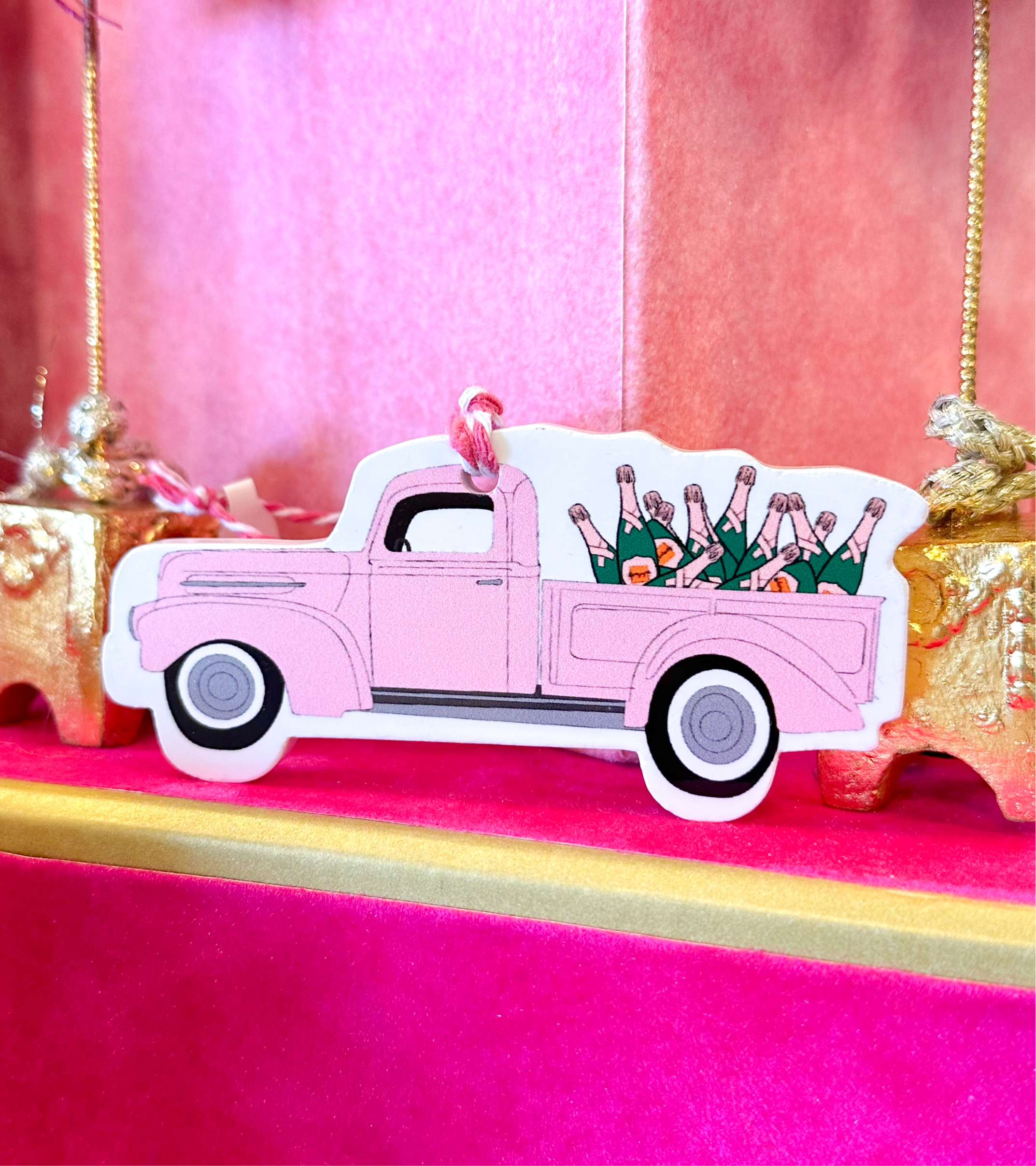 Pink Truck Champagne Ornament - Gabrielle's Biloxi