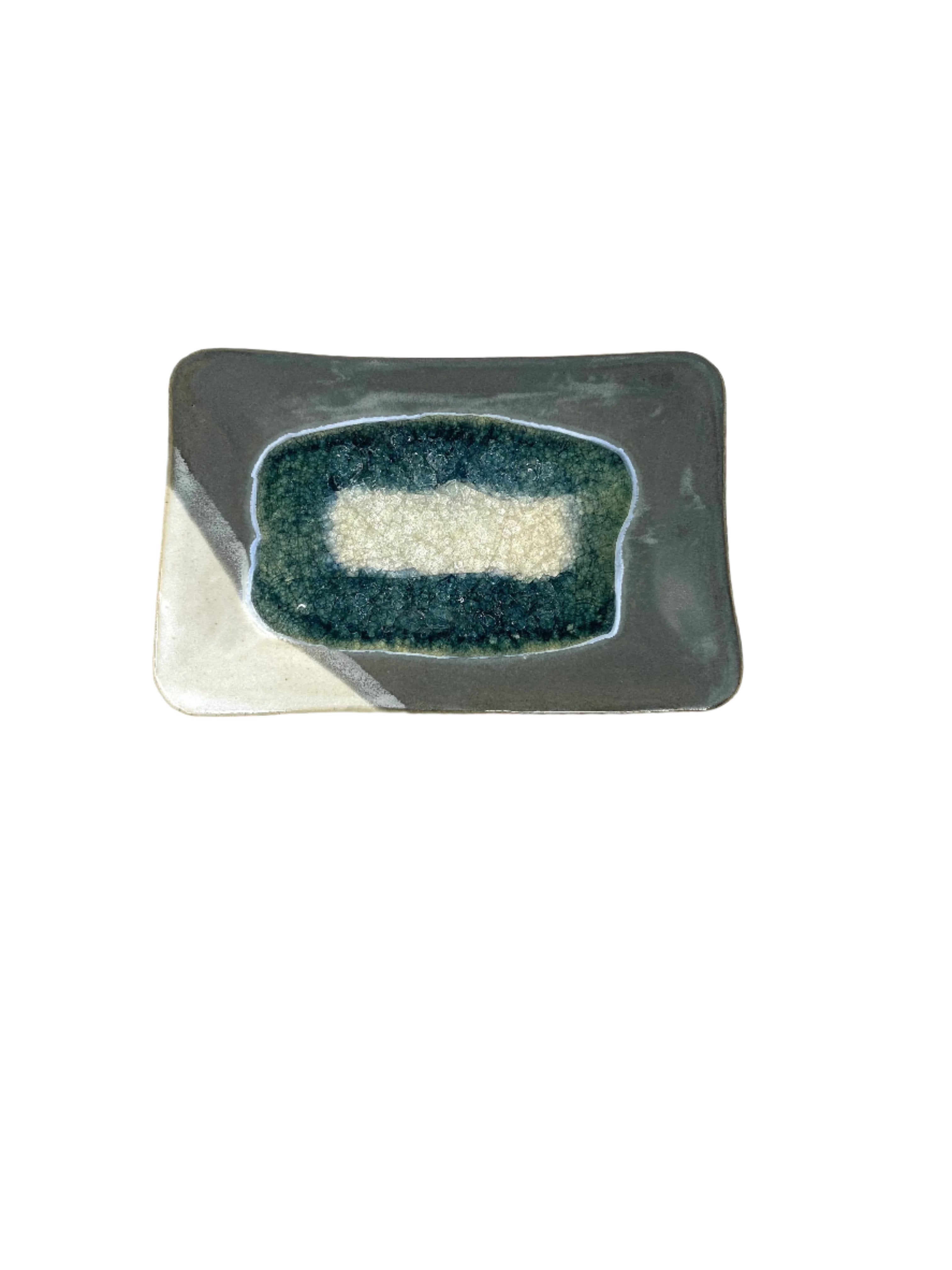 Dock 6 Pottery Small Rectangle Tray w/glass - Grey & White - Gabrielle's Biloxi
