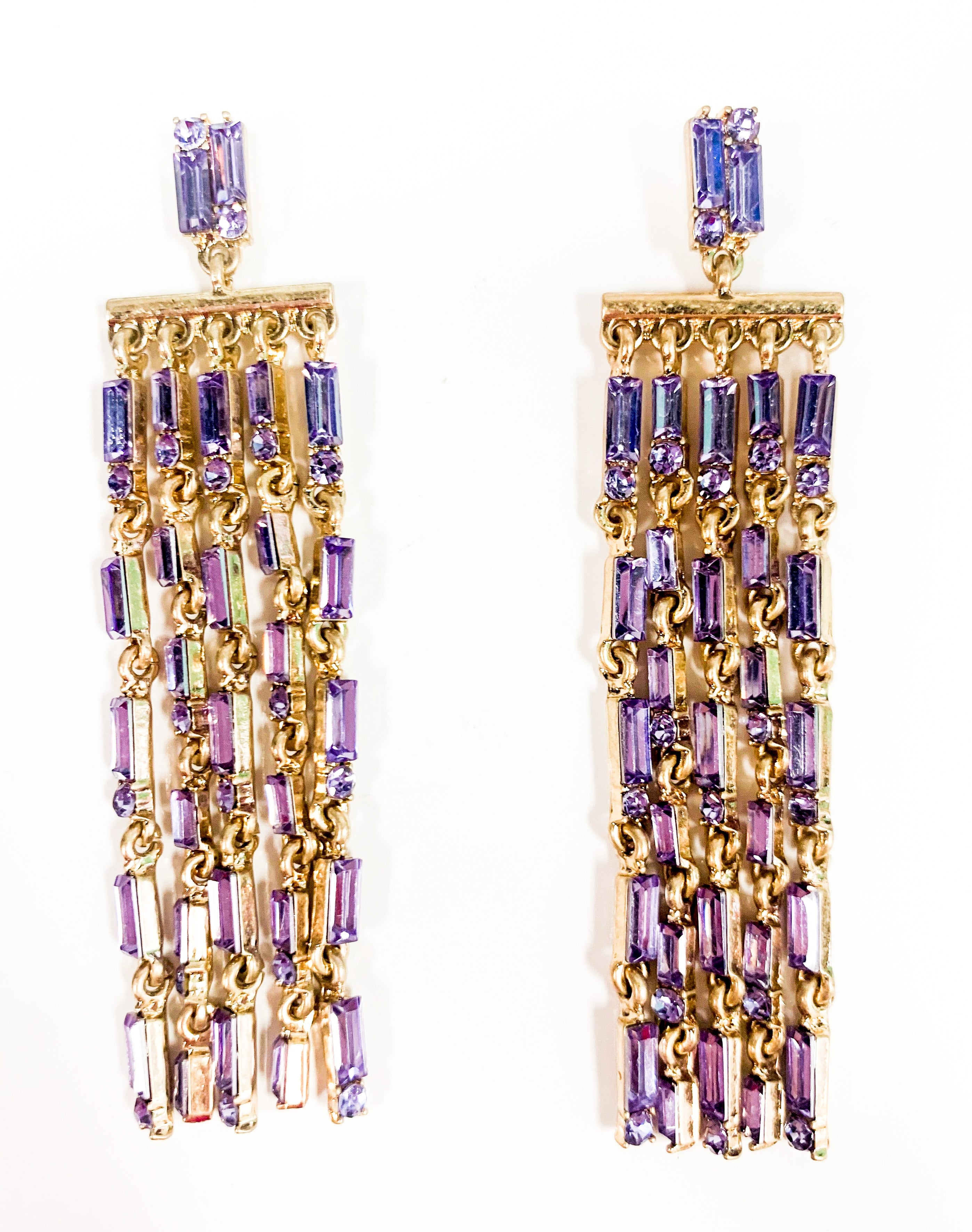 Baguette Jewel Tassel Earrings - Lavender - Gabrielle's Biloxi
