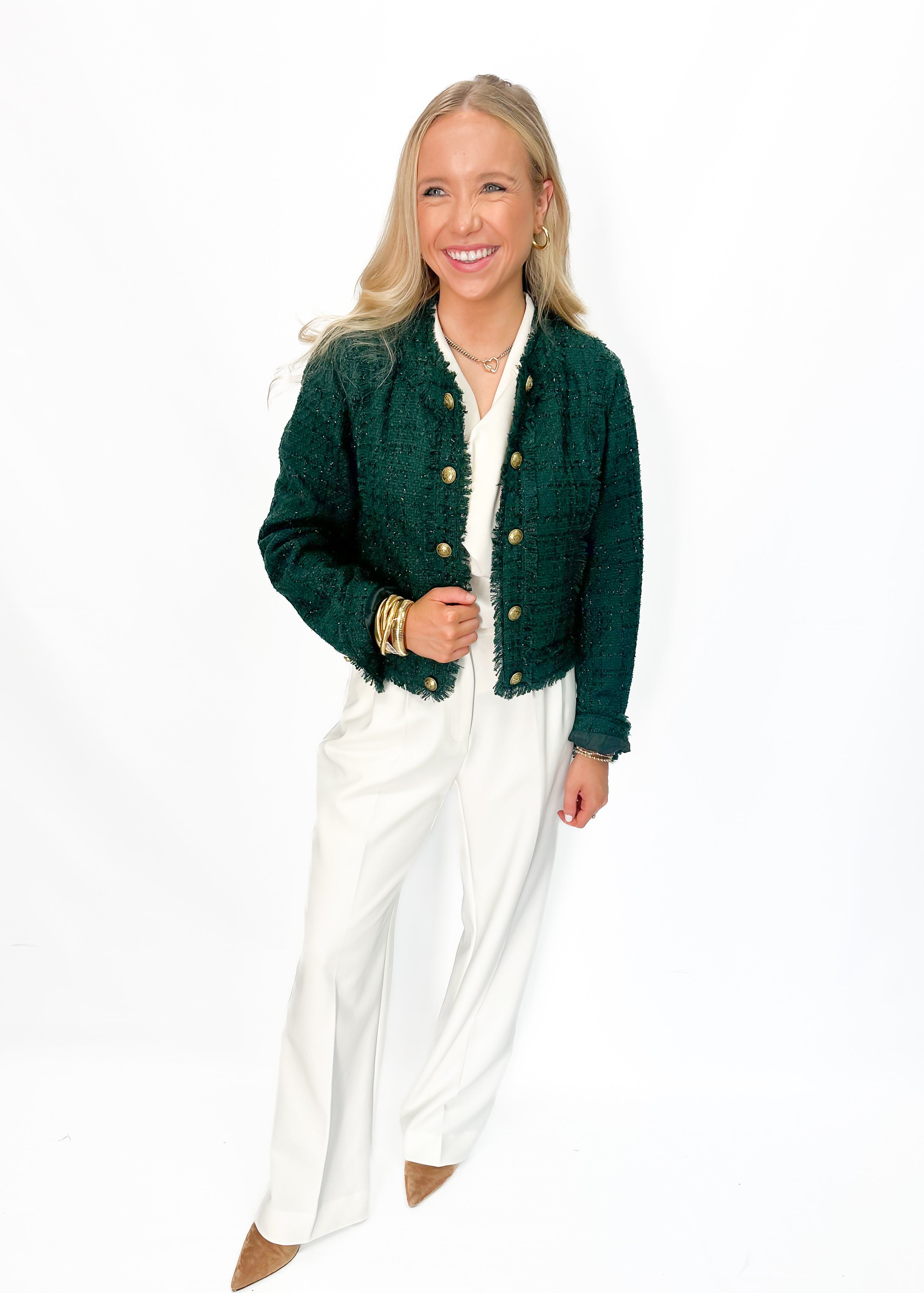 Dolce Cabo Lurex Tweed Jacket - Dark Green - Gabrielle's Biloxi