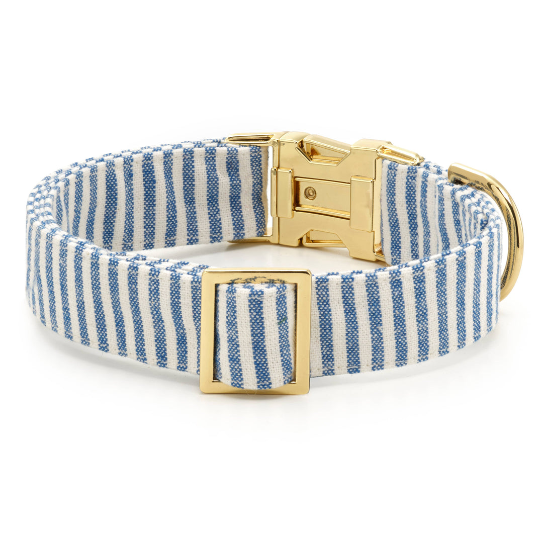Lake Blue Stripe Summer Dog Collar - Gabrielle's Biloxi