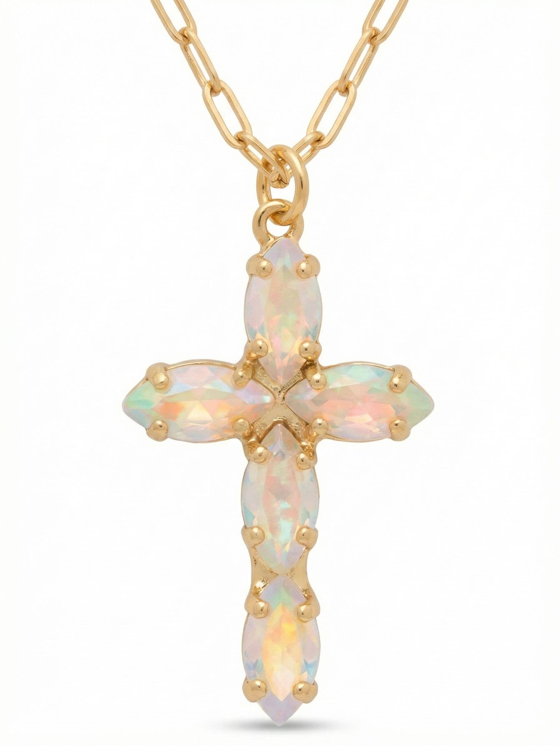 Sorrelli Clarissa Cross Pendant Necklace - Crystal Aurora Borealis