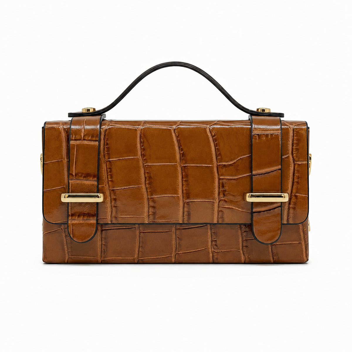 German Fuentes Leather Crocco Handbag - Camel