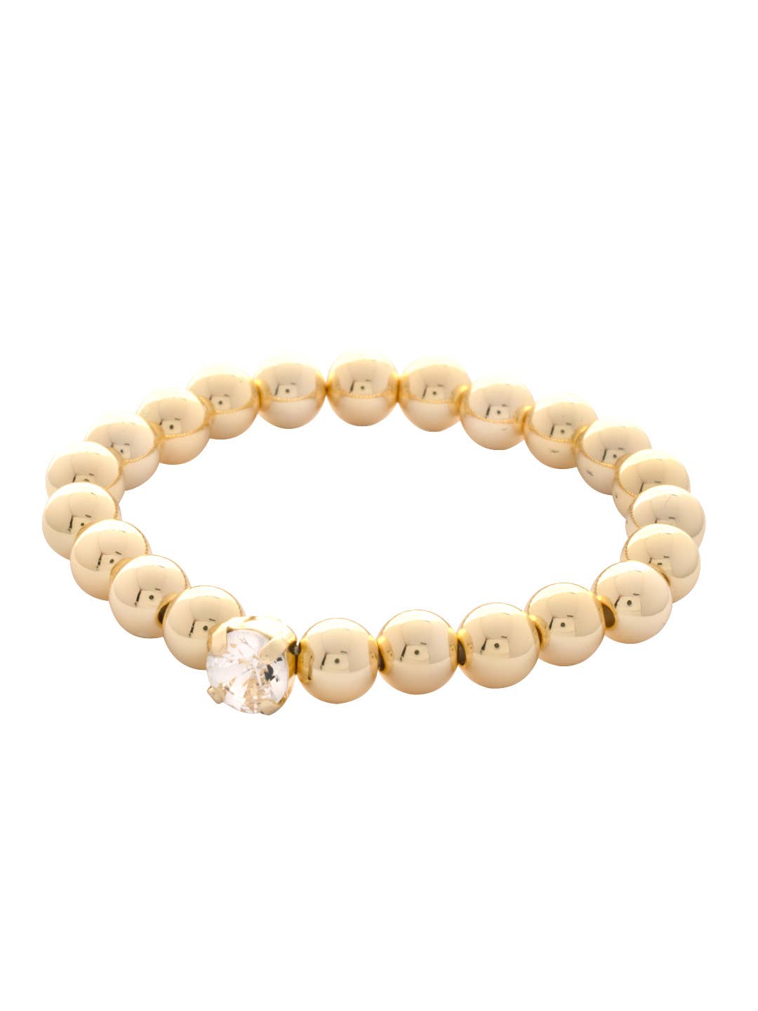 Clear Crystal & 10K Gold Plated Beaded Stretch Bracelet 7in - Gabrielle's Biloxi