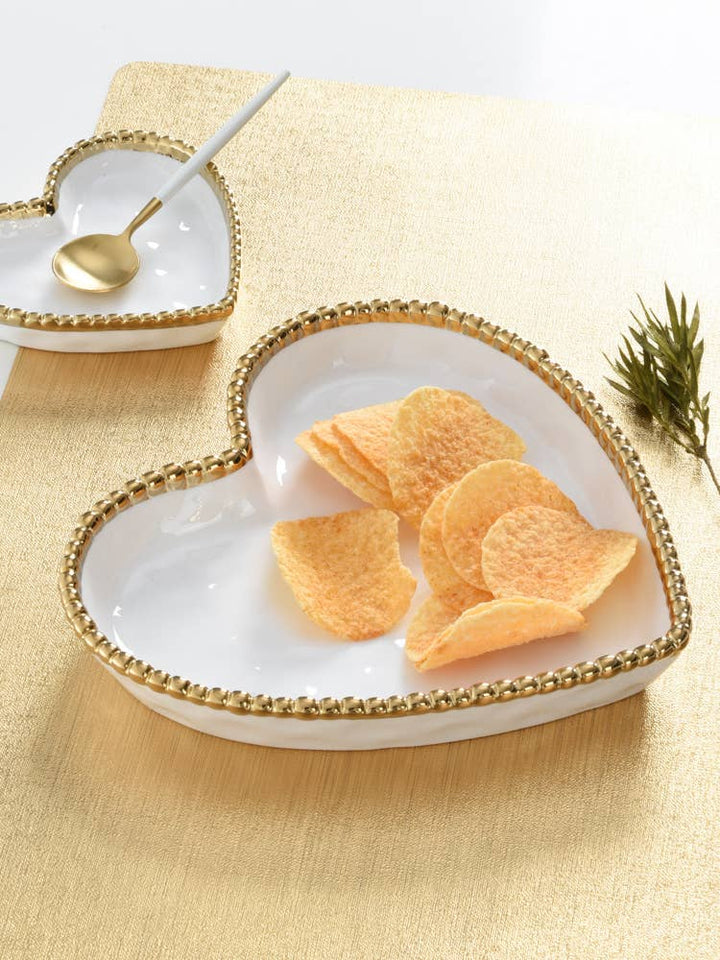 Pampa Bay Heart Dish - White with Gold Trim - Gabrielle's Biloxi