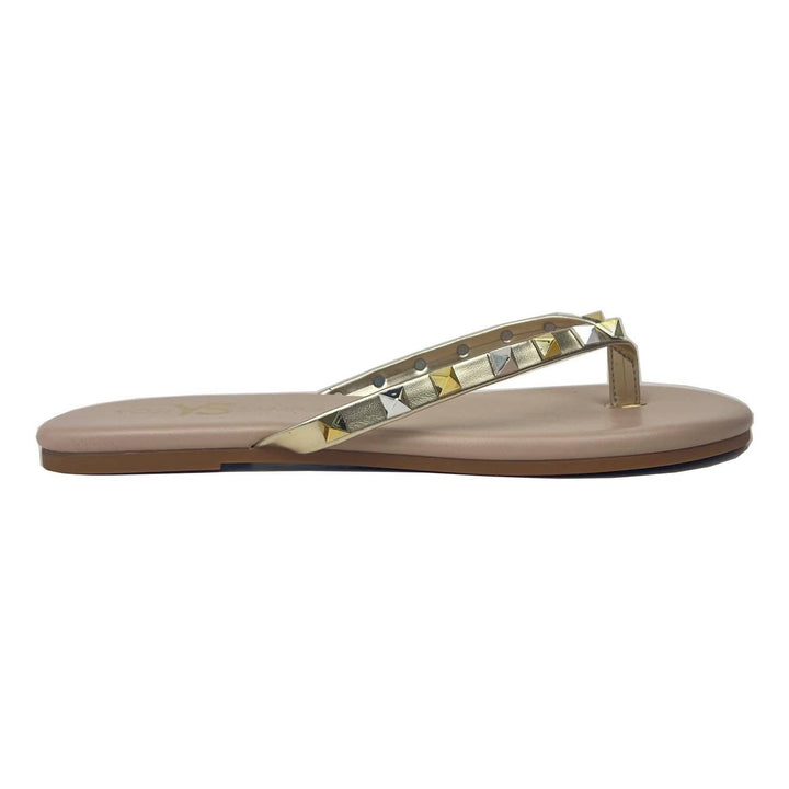 Rivington Stud Flip Flop in Beige Metallic - Gabrielle's Biloxi
